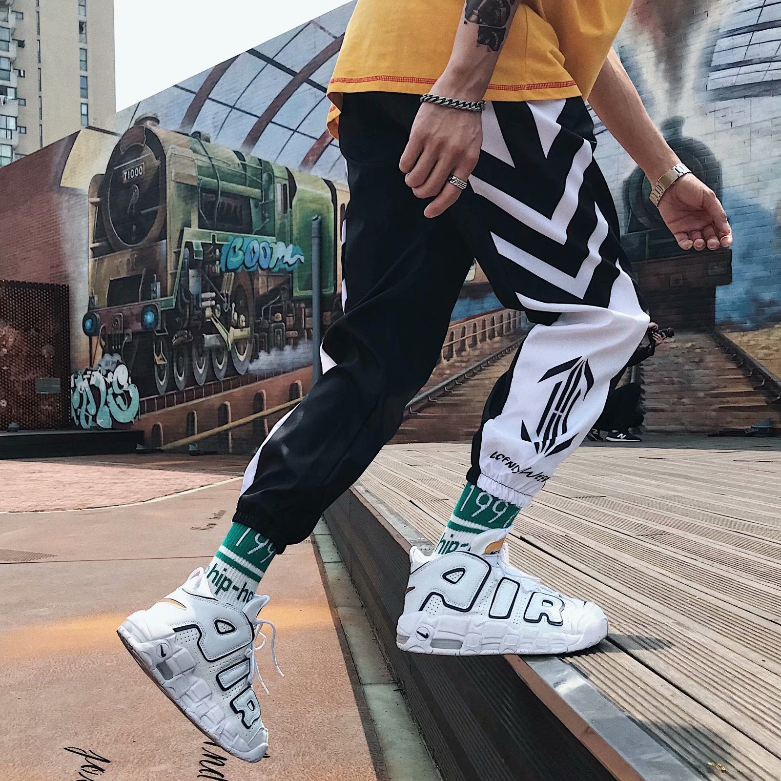 Tide Brand Tie Pants Male Korean Version Loose Color Matching Handsome Casual Pants Student Bf Trend Hip-Hop Wild Harem Pants