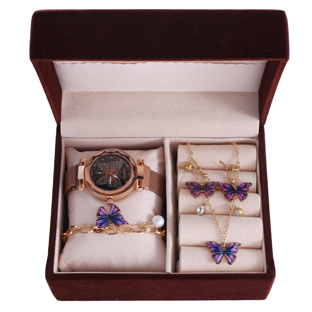 Fashion Boutique Butterfly Suit Gift Box Butterfly Dial Watch  Butterfly Necklace  Bracelet  Earrings