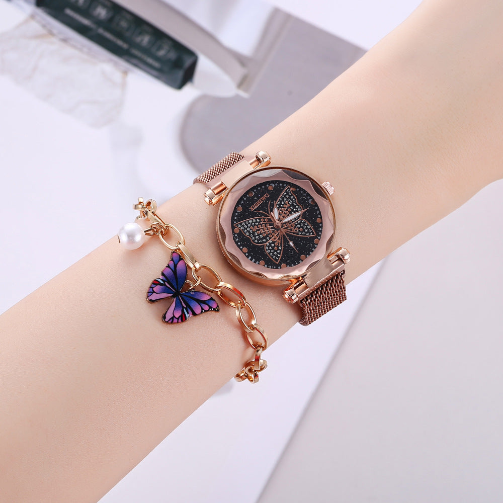 Fashion Boutique Butterfly Suit Gift Box Butterfly Dial Watch  Butterfly Necklace  Bracelet  Earrings