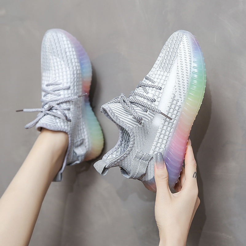 Breathable Rainbow Student Flying Knit Sneakers Shoes