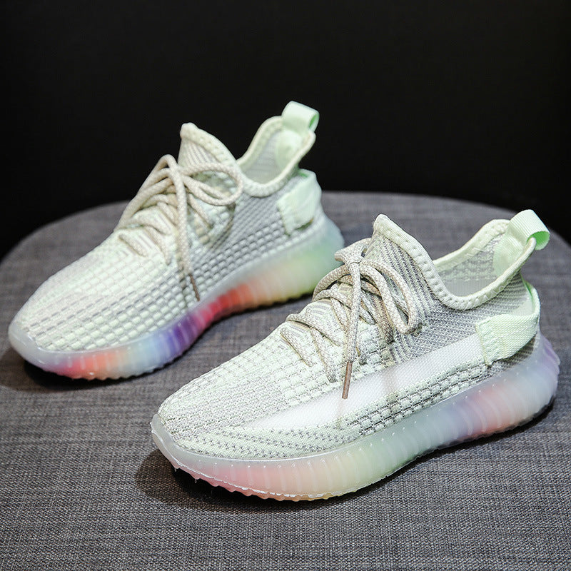 Breathable Rainbow Student Flying Knit Sneakers Shoes