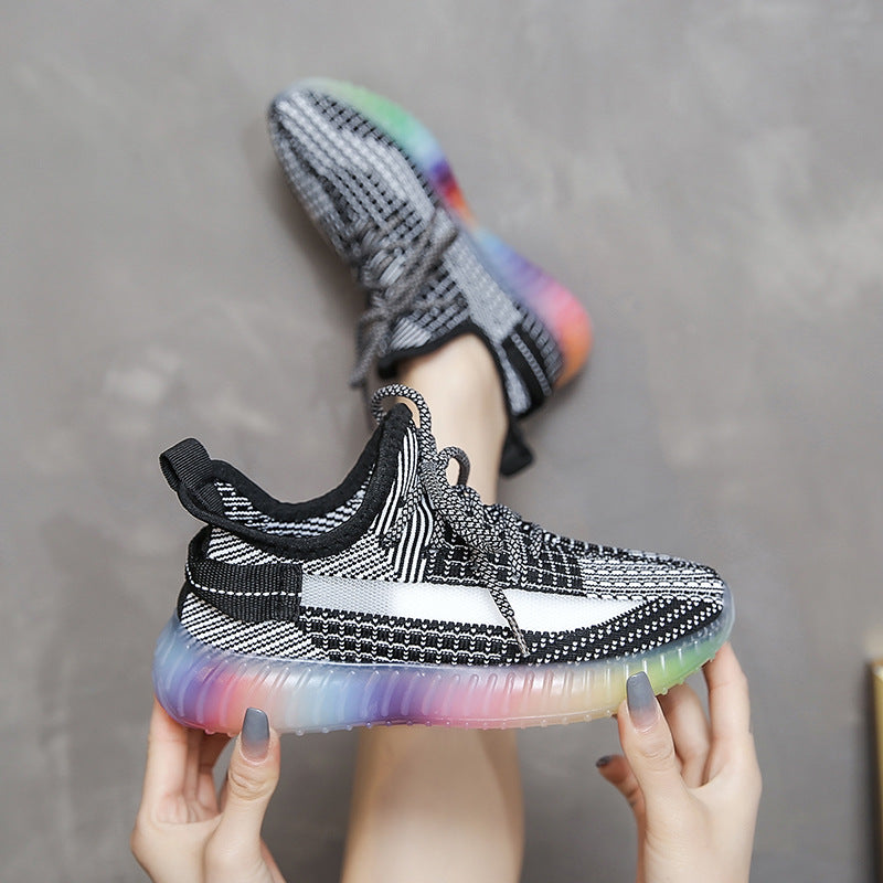Breathable Rainbow Student Flying Knit Sneakers Shoes