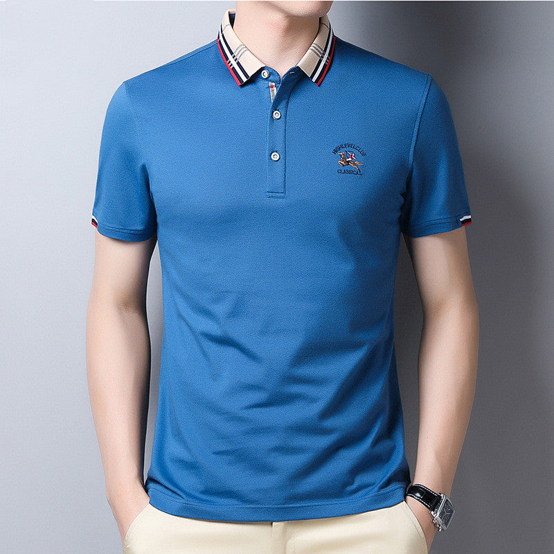 Lapel T-shirt Casual Solid Loose Embroidery Short Sleeve