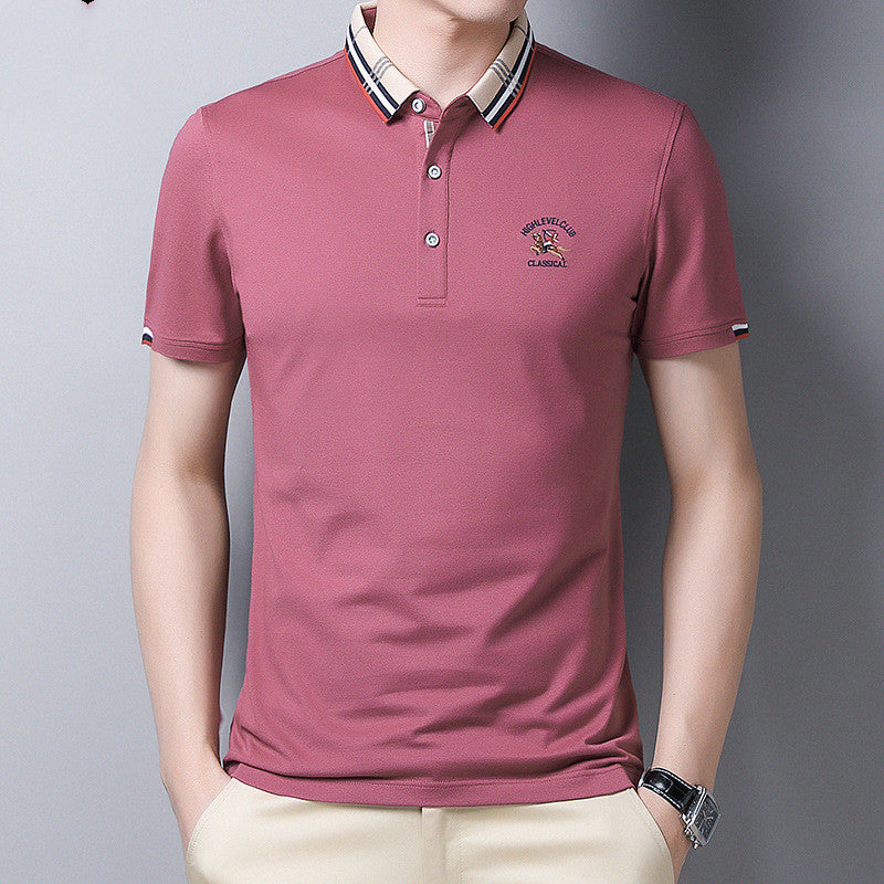 Lapel T-shirt Casual Solid Loose Embroidery Short Sleeve