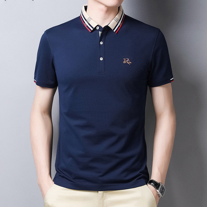 Lapel T-shirt Casual Solid Loose Embroidery Short Sleeve