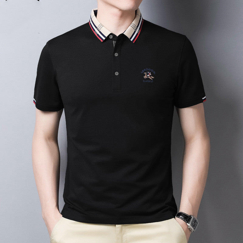 Lapel T-shirt Casual Solid Loose Embroidery Short Sleeve