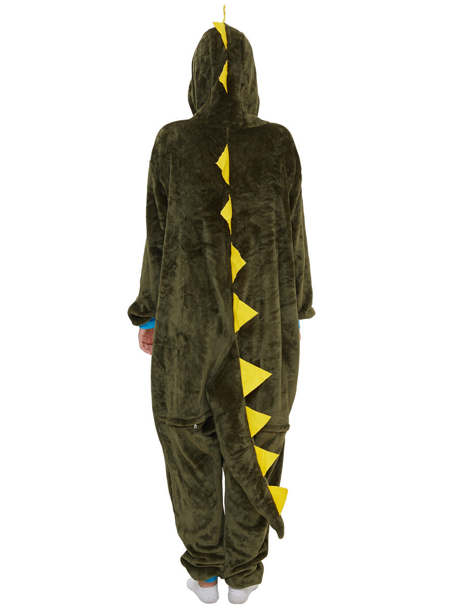 The New Army Green Small Thorn Dragon Cartoon Animal One-piece Pajamas Cute Home Clothes For Men And Women Play Clothes Animal Pajamas