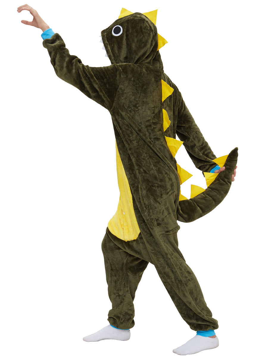The New Army Green Small Thorn Dragon Cartoon Animal One-piece Pajamas Cute Home Clothes For Men And Women Play Clothes Animal Pajamas