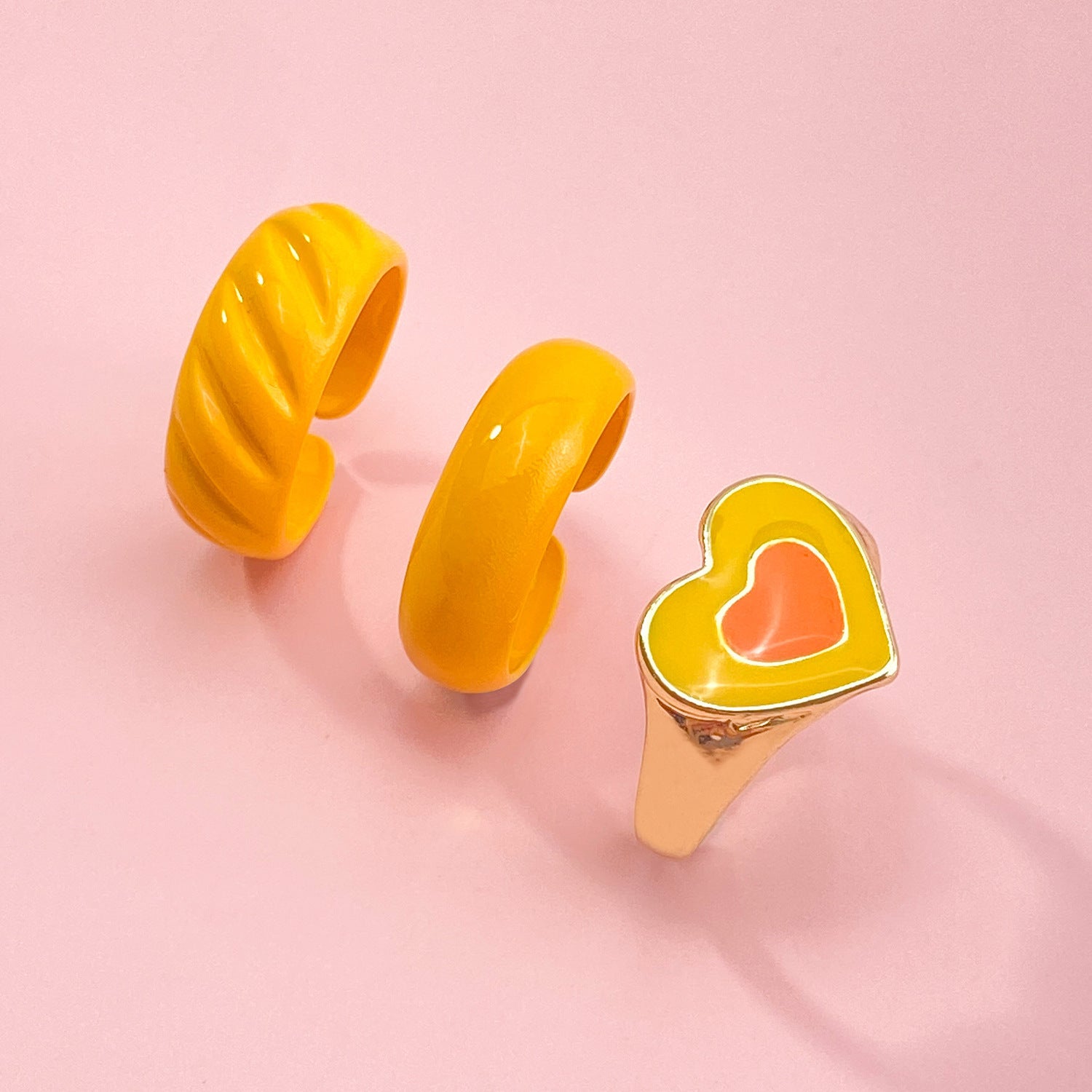 Vintage Golden Heart Smile Rings Set For Women