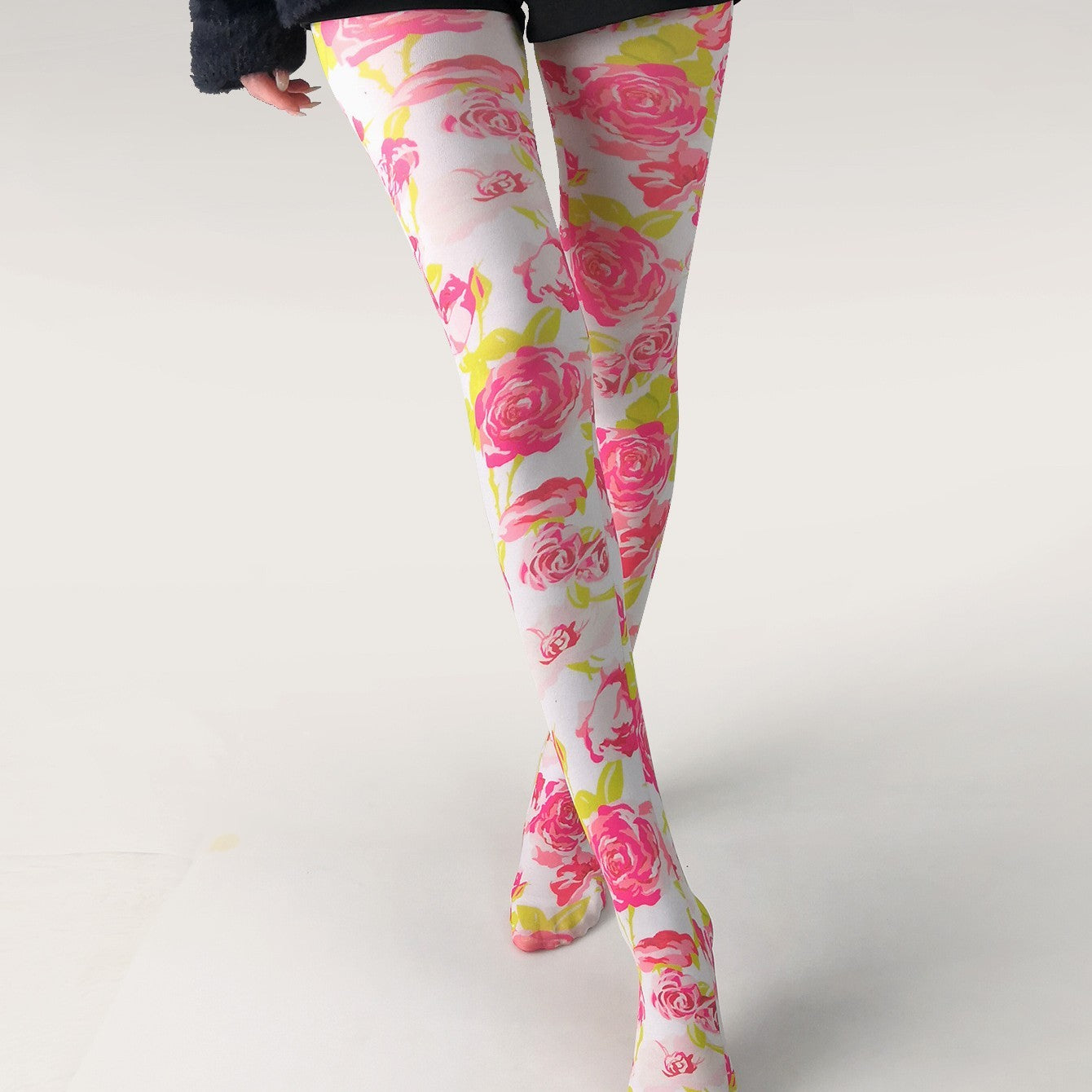 Japanese Color Rose Printed Pantyhose