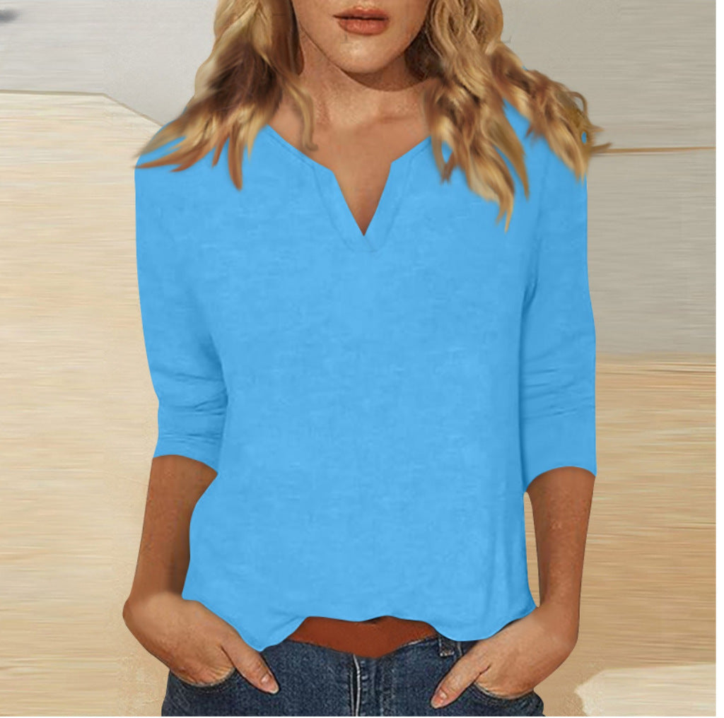 Three-quarter-sleeve Solid-color T-shirt Top