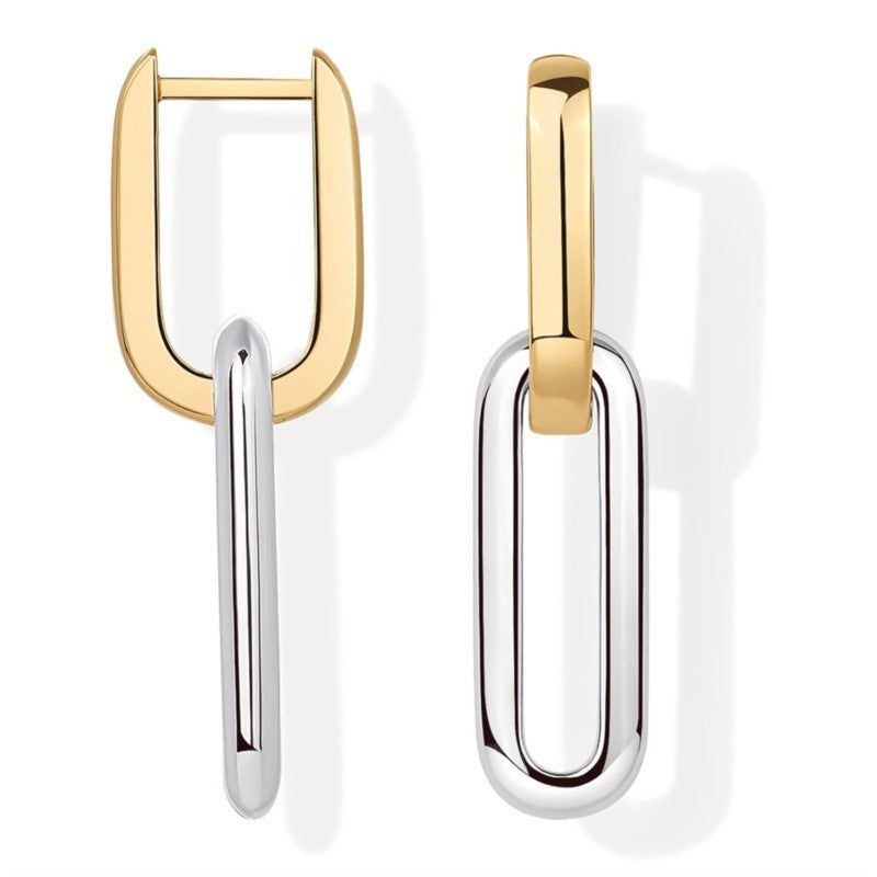 Elegant Design 14K Gold Two-tone Geometric U-shaped Earrings