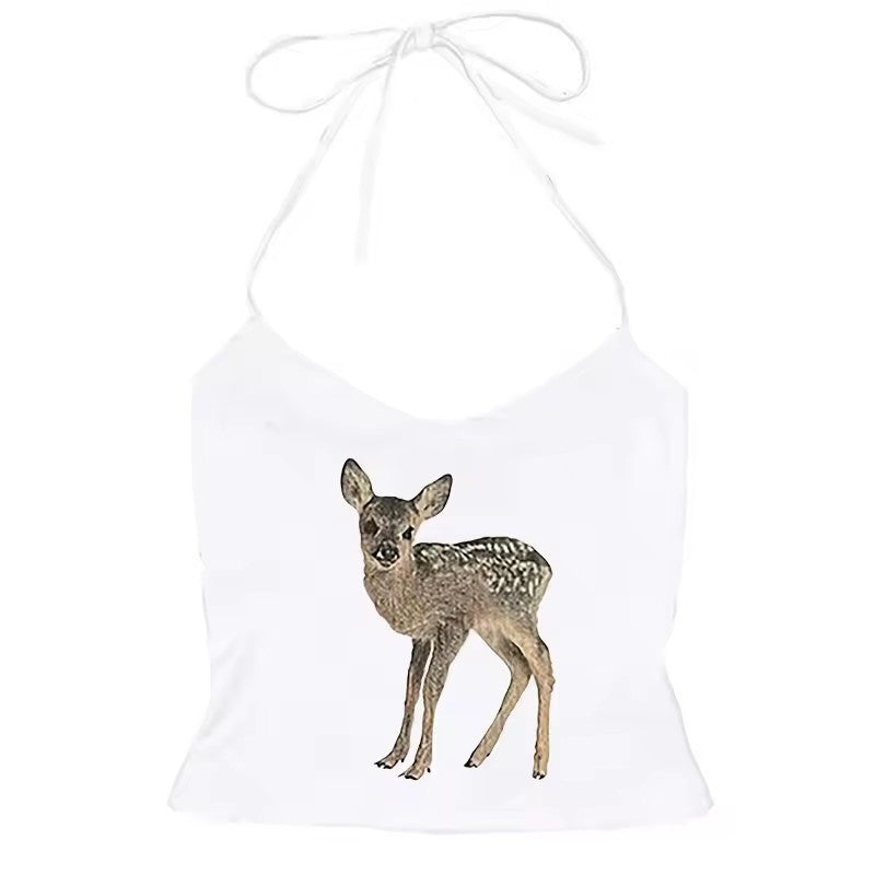 Women's Retro Easy Matching Deer Printed Lace Top Shorts