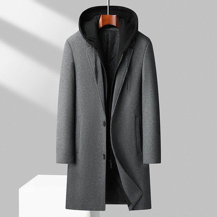 Men's Detachable Hooded Urban Mid-length Woolen Coat