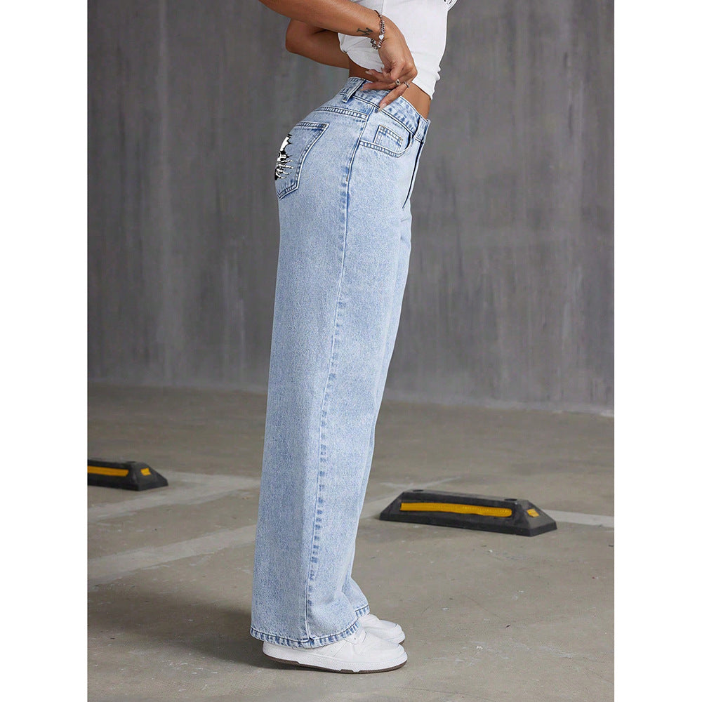 Womens Retro Flowy Draping High-Waisted Denim Jeans For A Stylish Look
