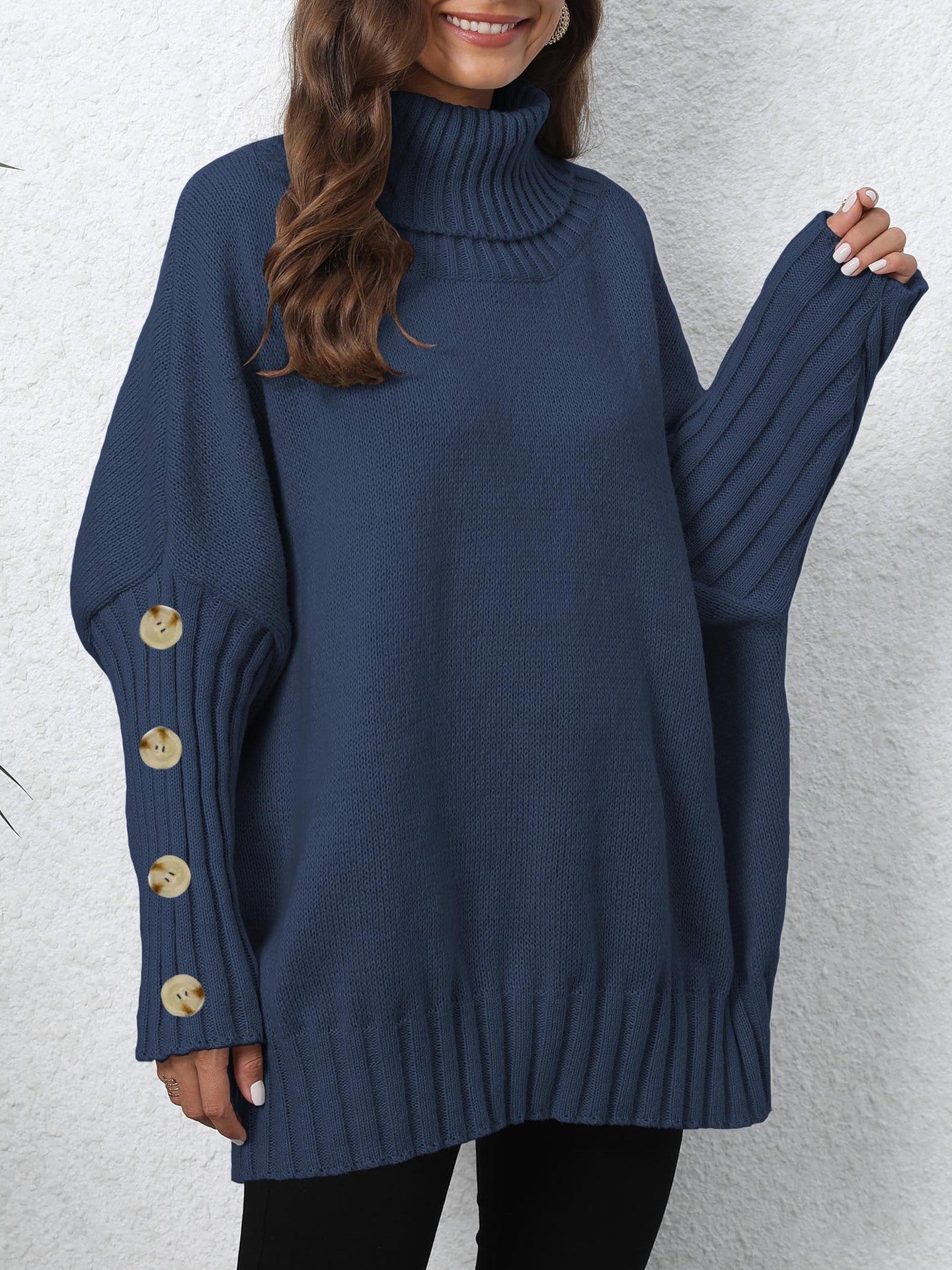 Turtleneck Lapel Loose Woven Sweater Top