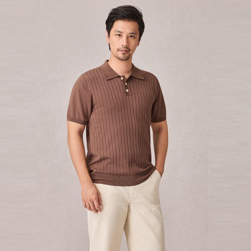 Knitted Polo Shirt Men's Stretch Short Sleeve Lapel Knitwear