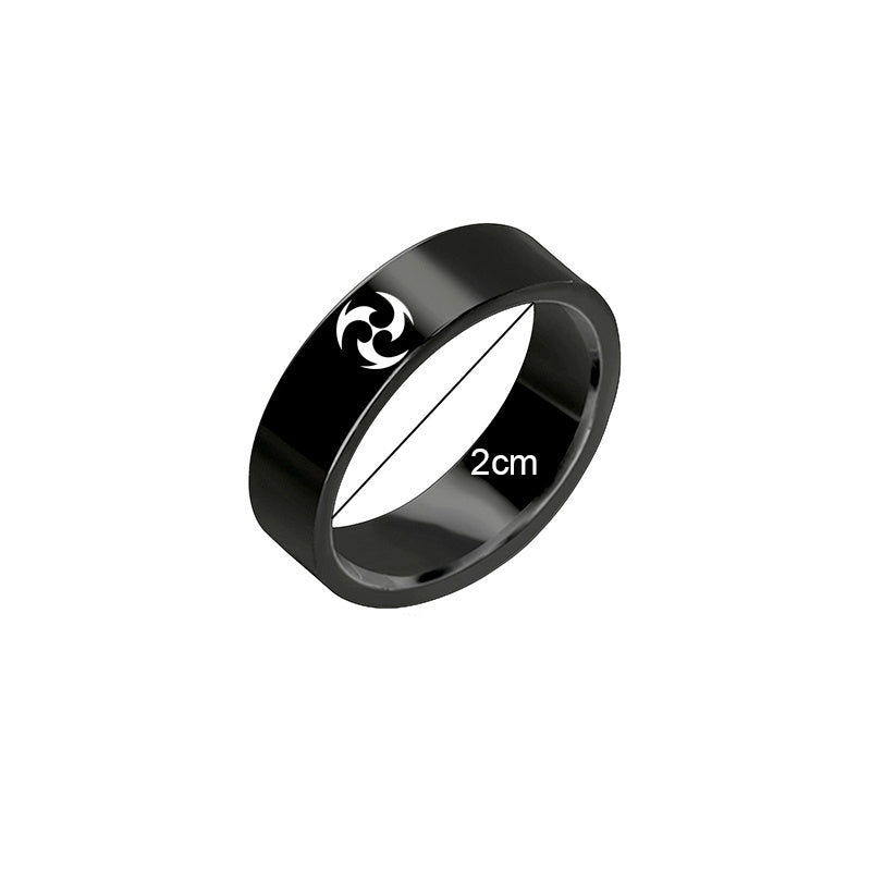 Genshin Impact Stainless Steel Ring Eye Of God Ice Fire Wind Water Grass Thunder Element Rings For Women Men