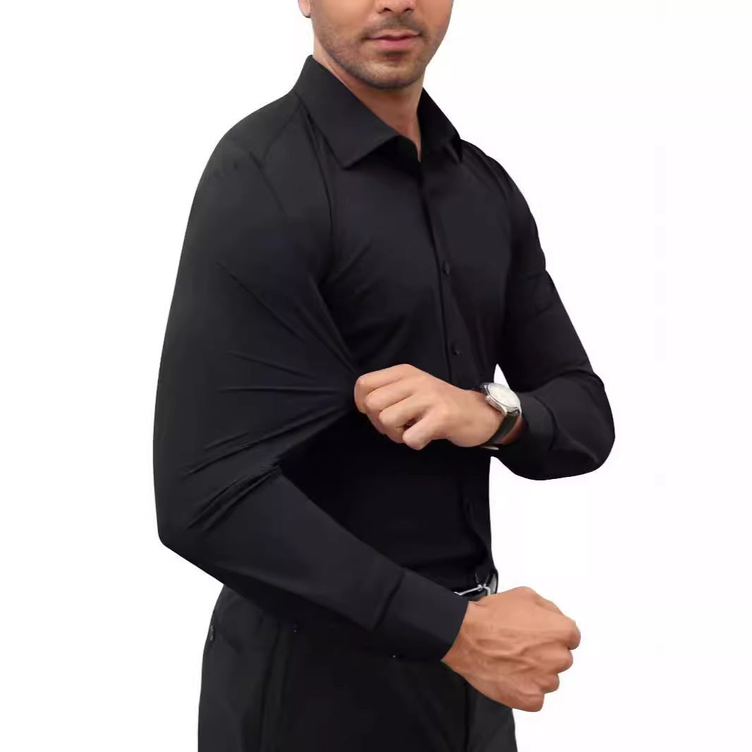 Full Elastic Force Shirt Men's Clothing Long Sleeve Shirt