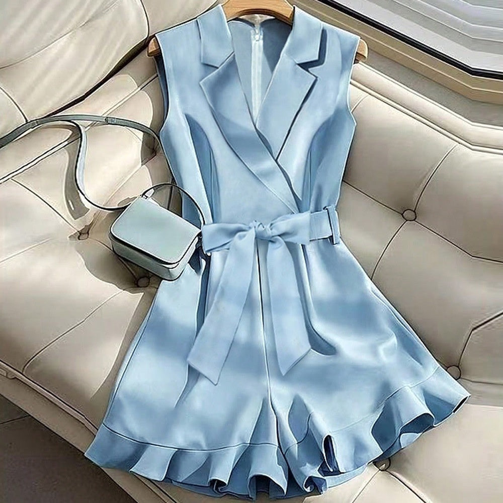 Women's Belted Vest Straight-leg Pants Fashion Set