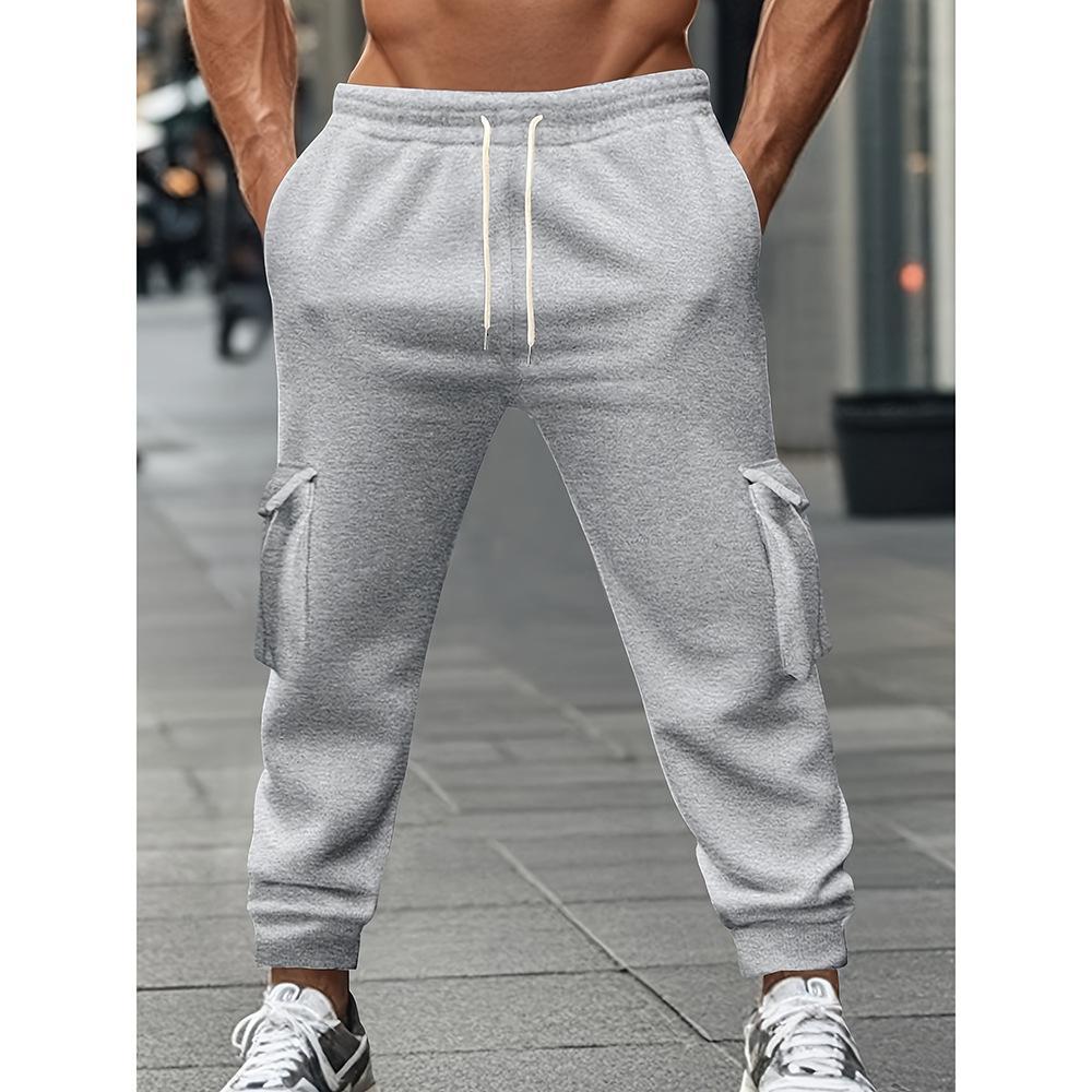 Men's Solid Color Casual Multi-pocket Drawstring Sports Pants