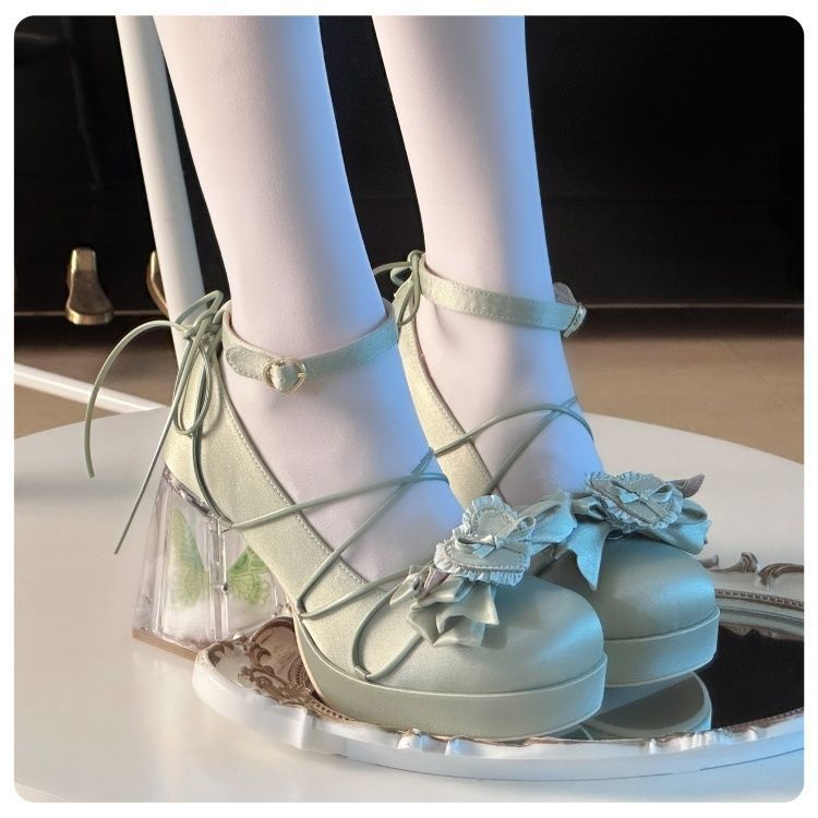 Glass Worry Elegant High Heel Pumps Round Toe Bowknot