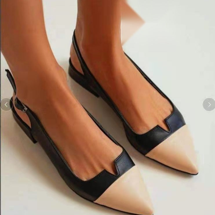 Spring 2024 Summer New Women's Shoes Pointed Flat Bottom Pumps Color Matching Low Heel Shoes