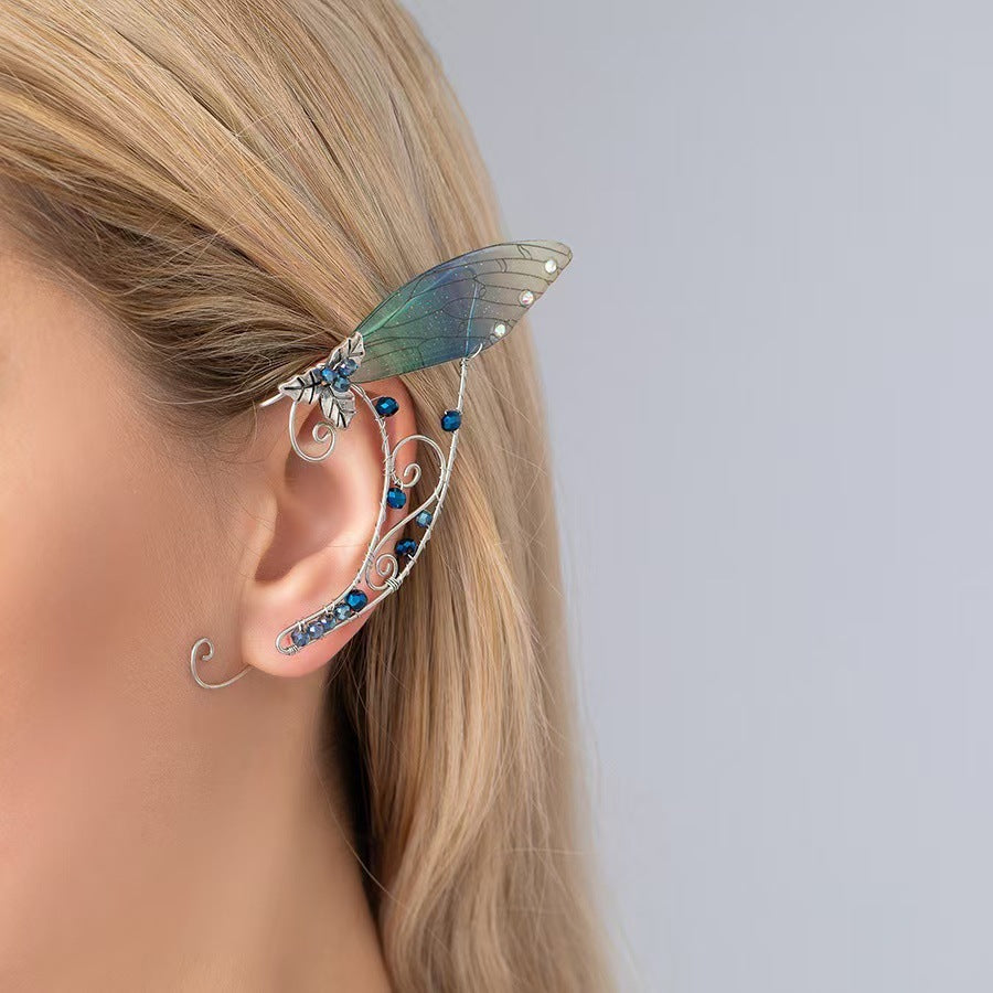 New Design Non-piercing Ear Clip Wings Crystal Earrings