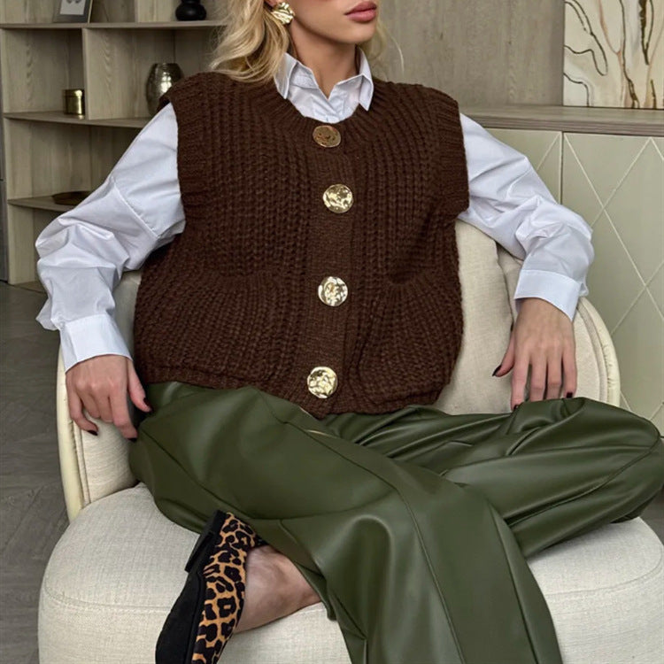 Women's Button Thick Knitted Short Cardigan