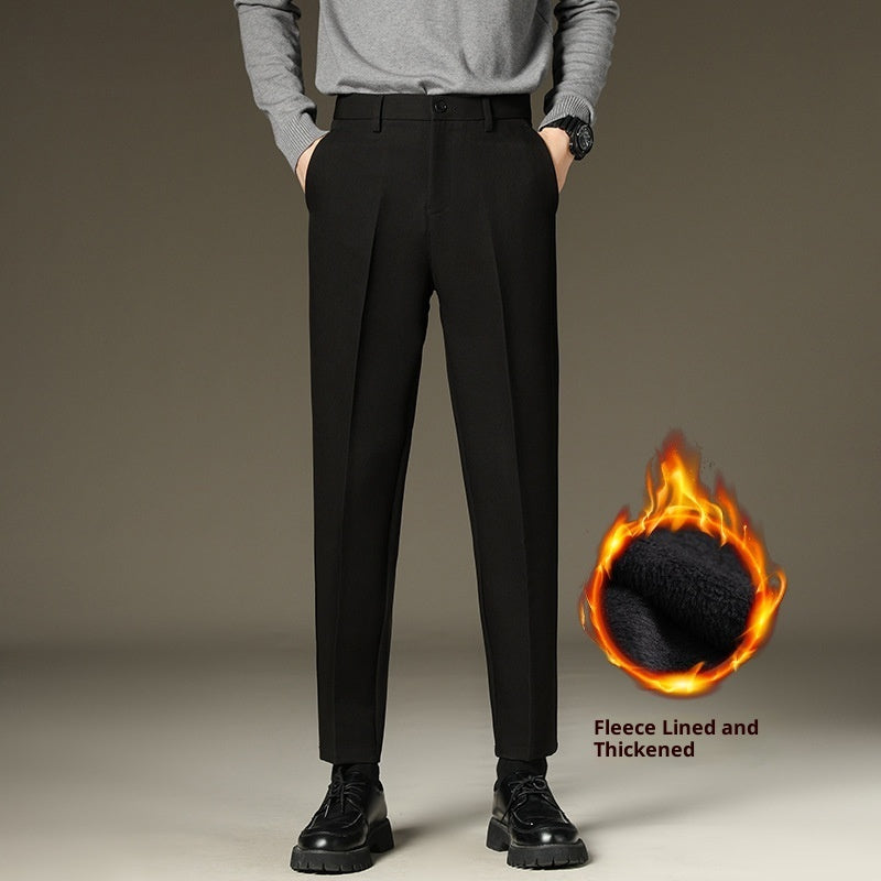 Men's Straight Fluffy Fleece Padded Suit Pants
