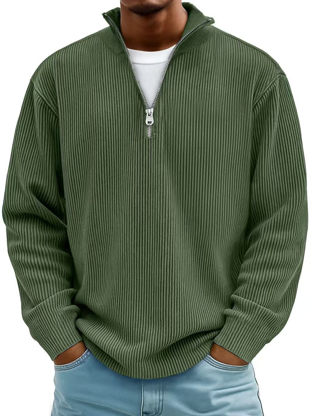 Casual Ribbed Stand Collar Zipper Corduroy Long Sleeve