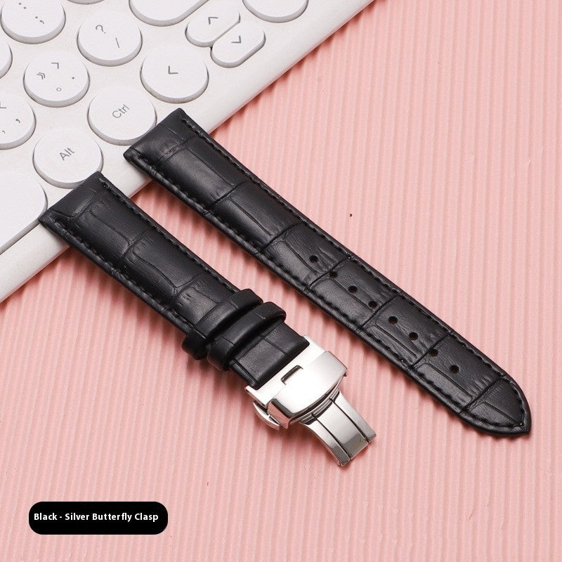 Cowhide Leather Strap Unisex Butterfly Clasp Universal In Stock Strap Watch Bracelet Factory Direct Selling Watch Accessories