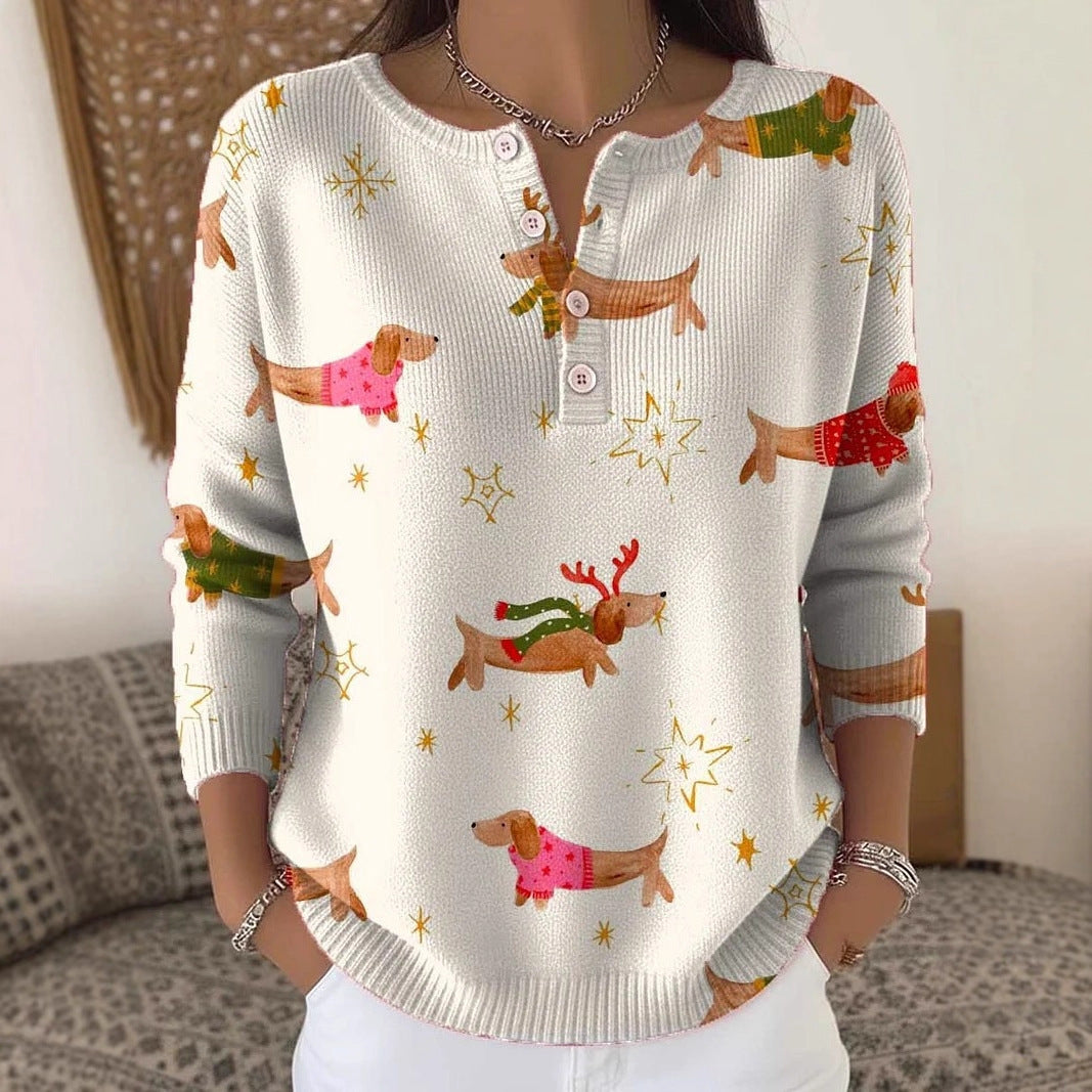 Digital-printed Large Wide-button Brushed Long-sleeve Shirt