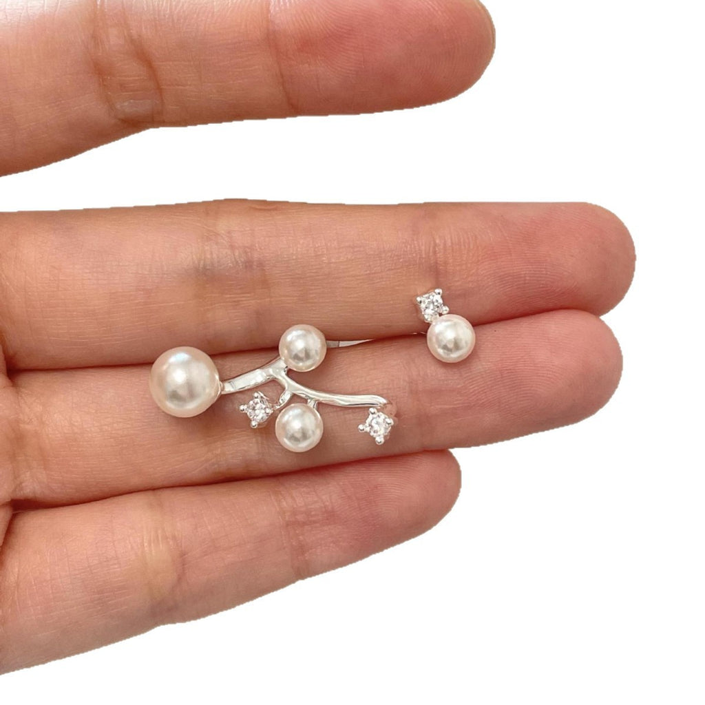 S925 Sterling Silver Starry Pearl Stud Earrings