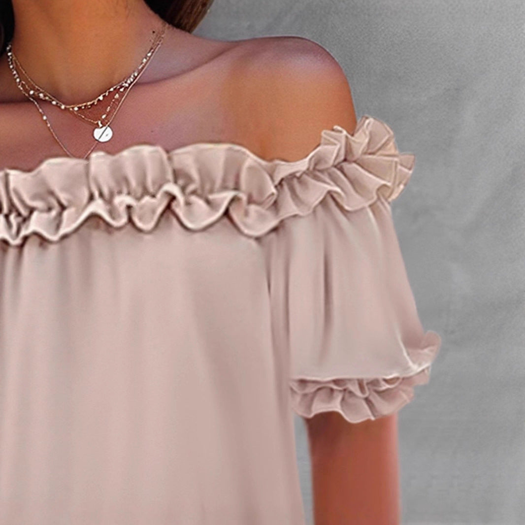 Casual Ruffled Off-shoulder Short-sleeve Top