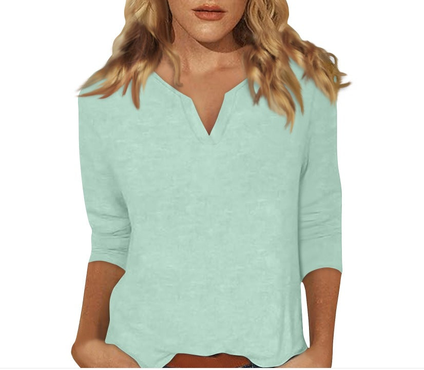 Three-quarter-sleeve Solid-color T-shirt Top