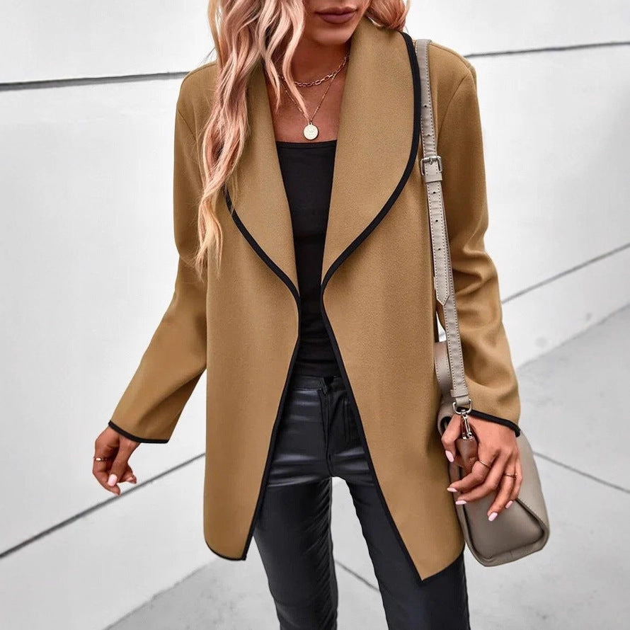 Fashionable All-match Long Sleeve Solid Color Woolen Coat
