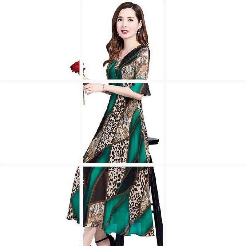 Temperament Middle-aged And Elderly Printed Ethnic Style Dress