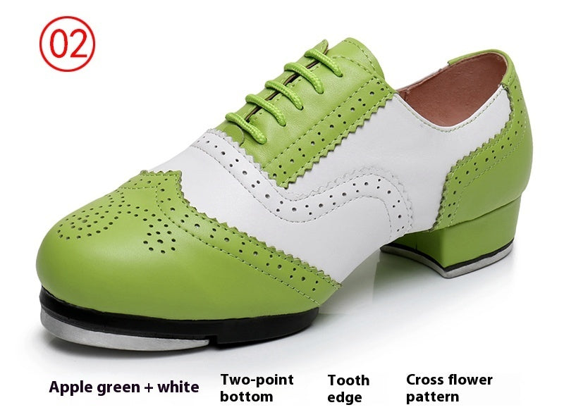 Women's Retro Top Layer Cowhide Soft Bottom Tap Dance Shoes