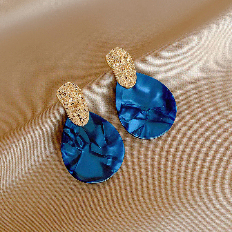 Silver Needle Vintage Acrylic Pleated Water Drop Ear Studs