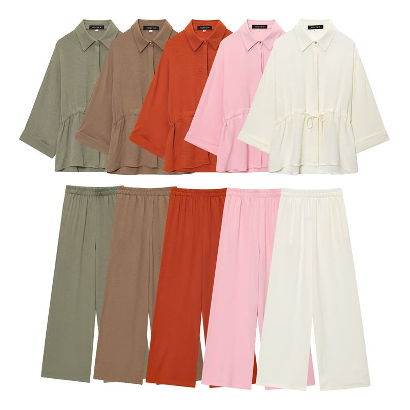 Spring New European And American Style Design Sense Shirt And Wide-leg Pants Temperament Suit