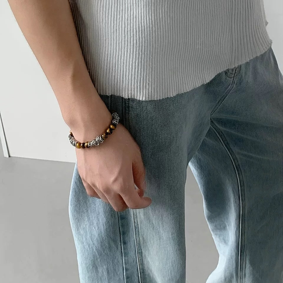 Men's Beaded Titanium Steel Bracelet