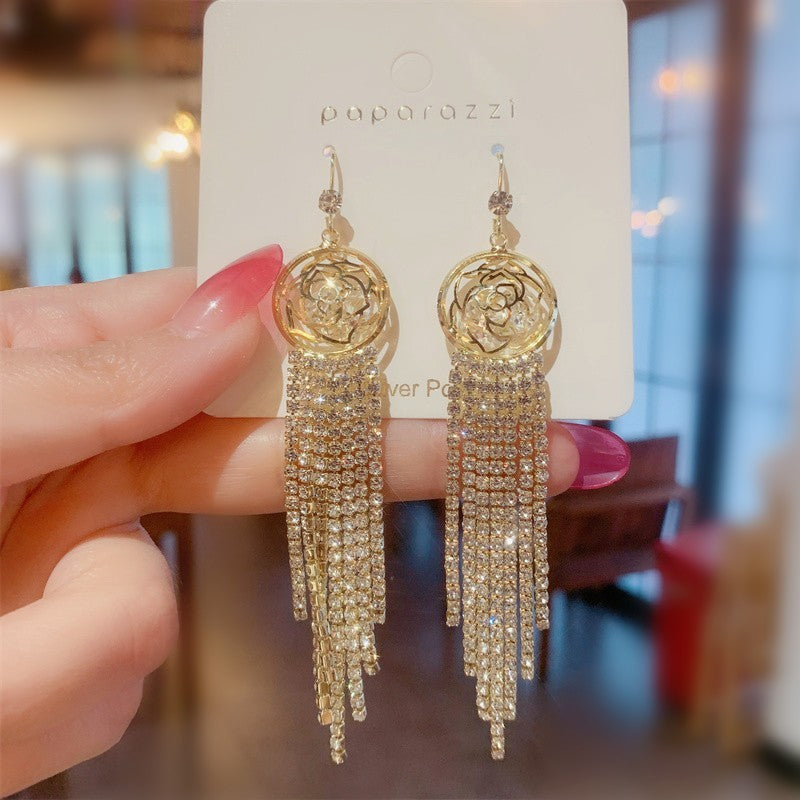 Sterling Silver Needle Light Luxury Tassel Earrings Banquet Style High-grade Long Earrings
