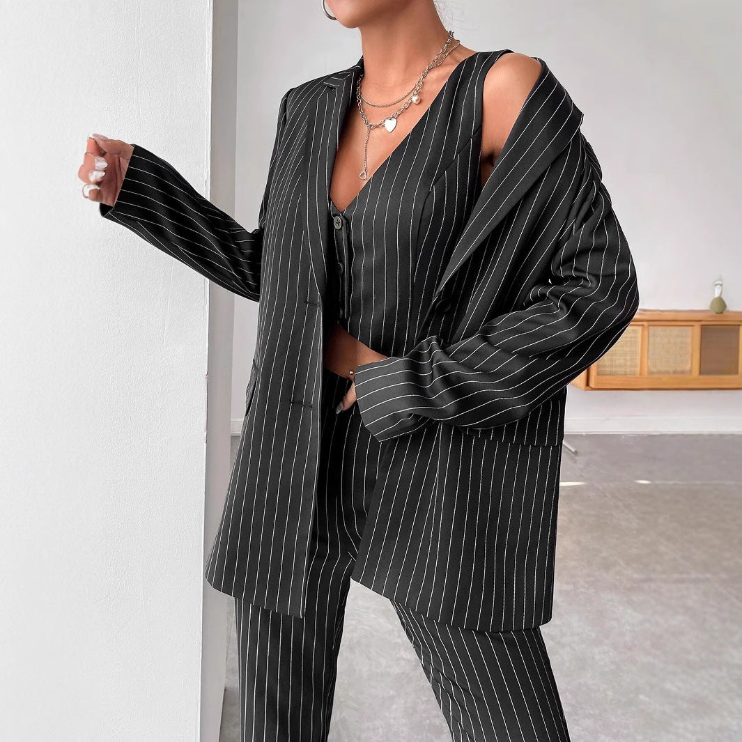 Striped Casual Coat For Women