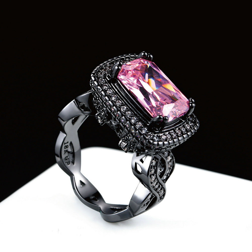 Fashion Ball Ornament Pink Zircon Plated Black Gold Women's Ring