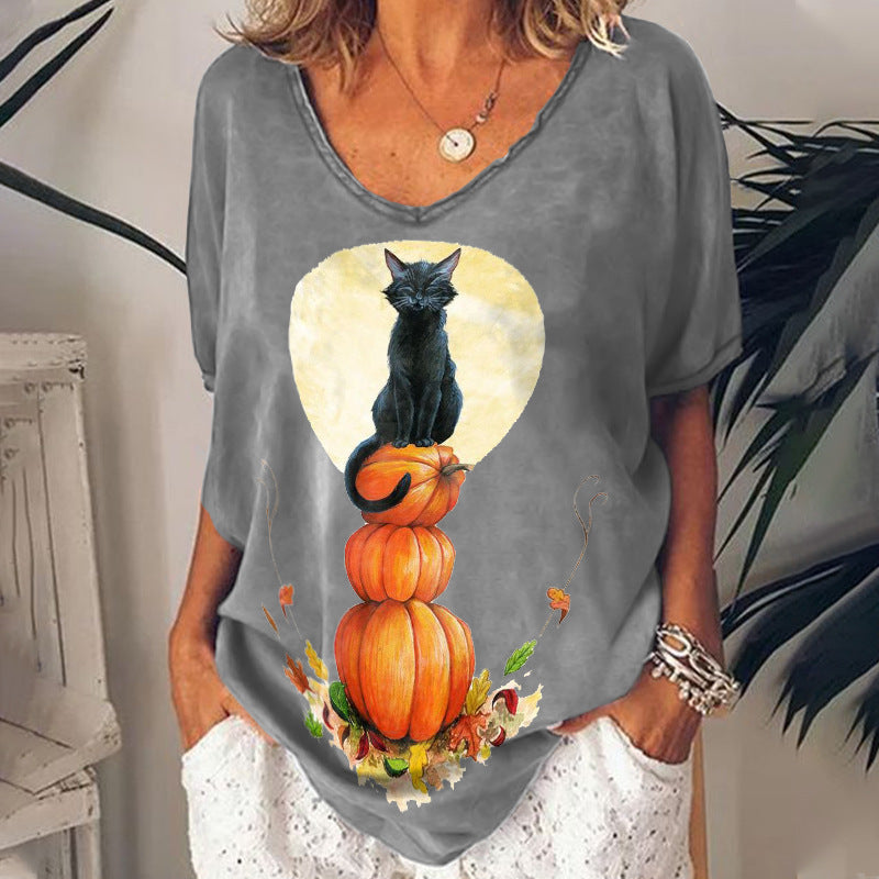 Fashionable 3D Printed Loose Short-sleeved Top For Women