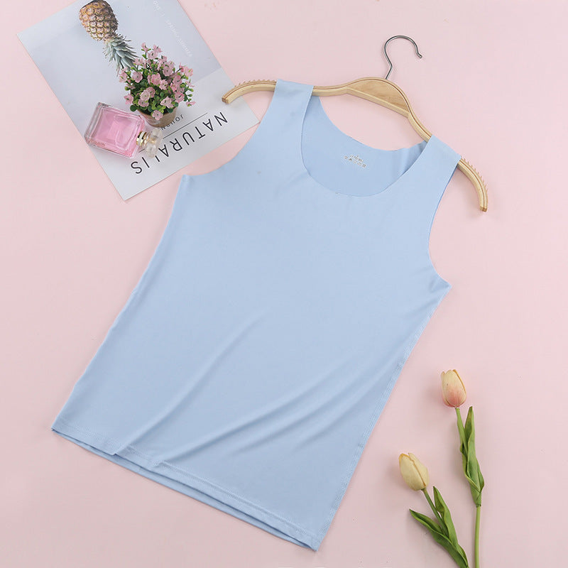 Traceless Vest Women's Summer Milk Silk Round Neck Bottoming Shirt