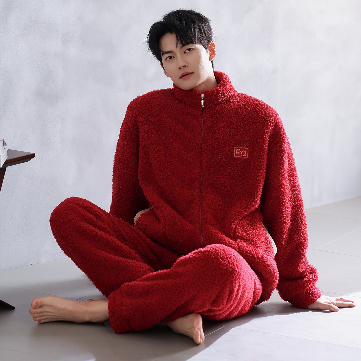Long Sleeve Half Velvet Warm Padded Zipper Couple Pajamas