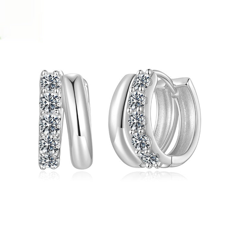 Silver Ziyun Original D Color Double Layer Moissanite Ear Clip