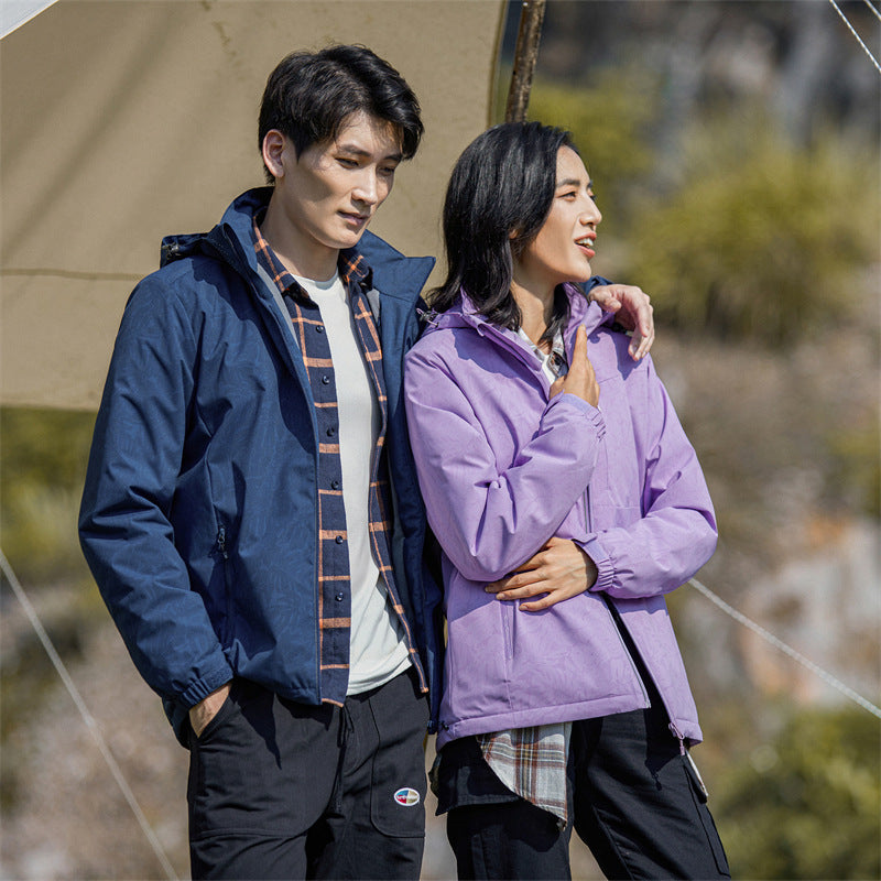 Couple Single-layer Jacket Windproof Sports Fleece-lined Padded Overalls
